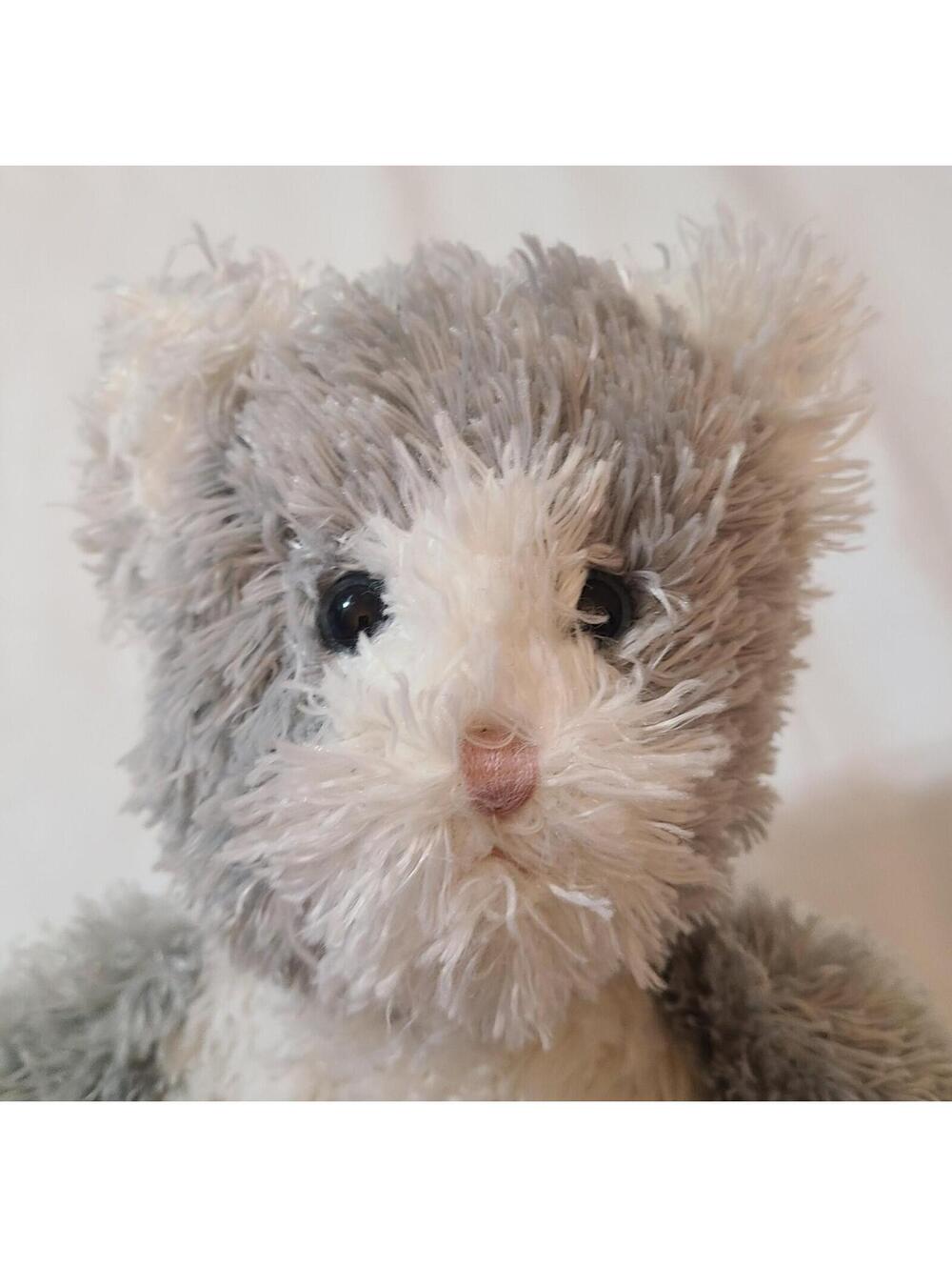 2001 Boyds Collection Gray & White Cat Plush 13x9 Soft Kitten Stuffed Animal Toy